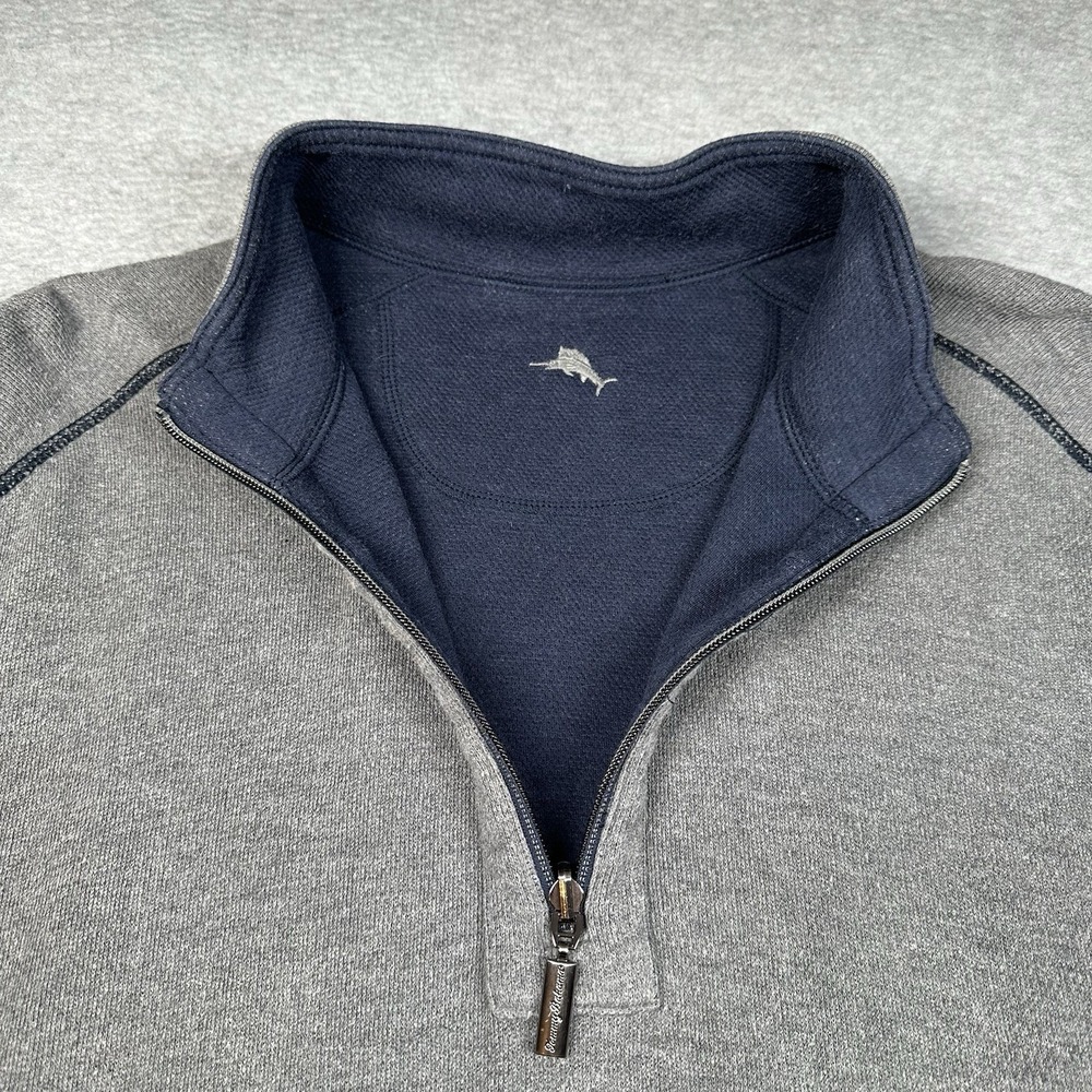 Tommy Bahama Gray Navy 1/4 Zip Pullover Reversible Sweater Men XL‎ Knit NOTE - Picture 2 of 7